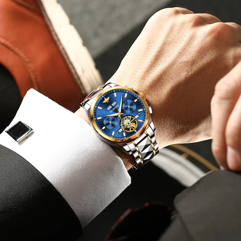 Oupinke Mechanical Movement Stainless Steel Watchband Watch Men's Watches White Dial-13