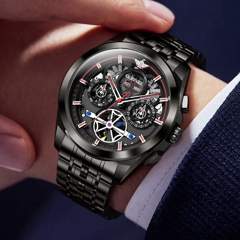 Oupinke Darth Vader Collection Mechanical Movement Stainless Steel Watchband Watch Men's Watches Black Dial-12