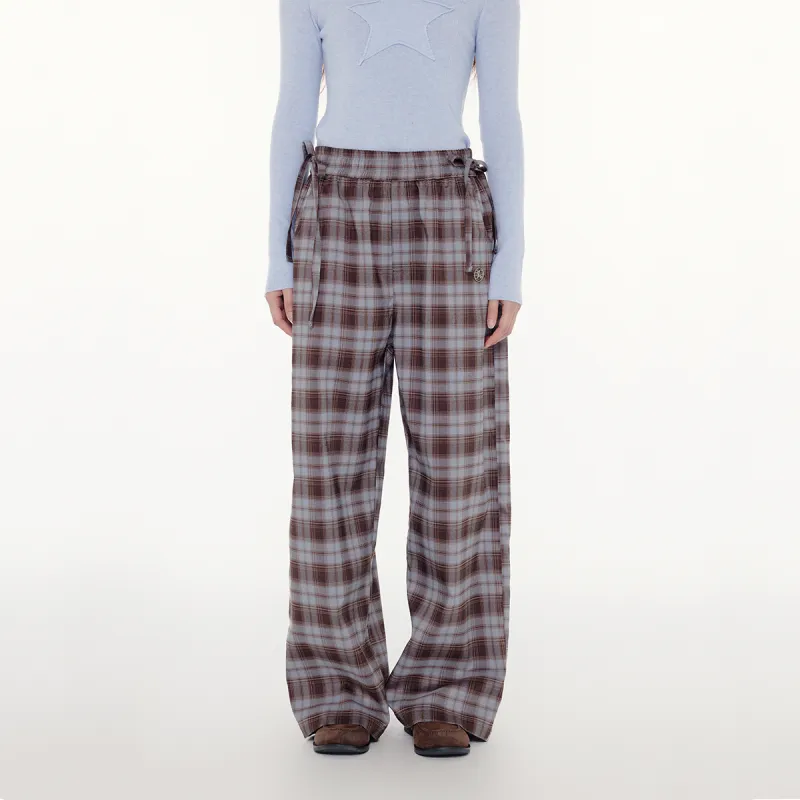 FPMZ Casual Pants Women's Blue Brown Plaid-2