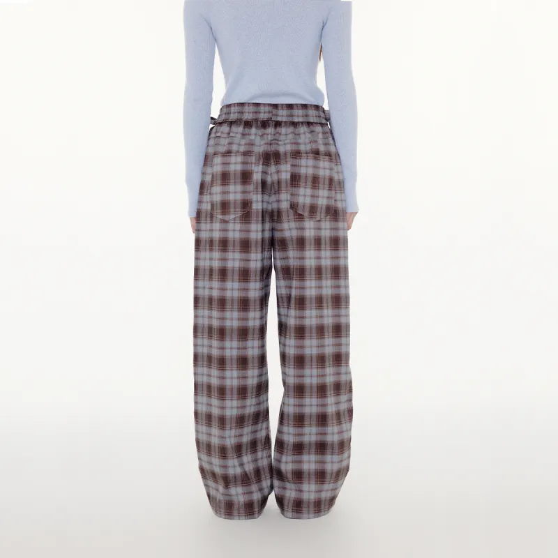 FPMZ Casual Pants Women's Blue Brown Plaid-4