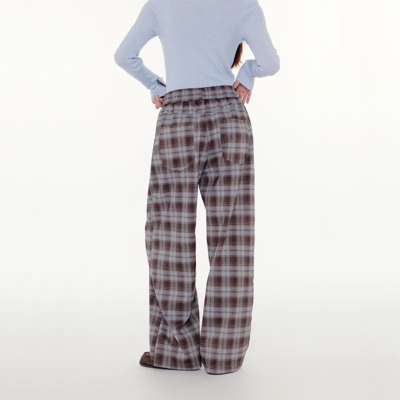 FPMZ Casual Pants Women's Blue Brown Plaid-3