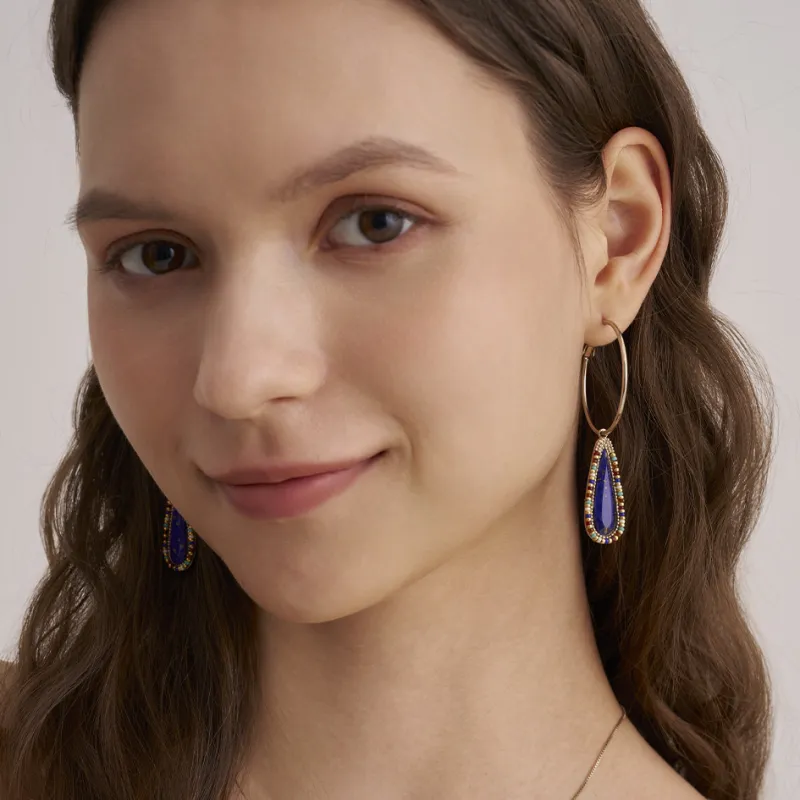 SATELLITE Gemstone Inlay Earrings Women's Blue-1