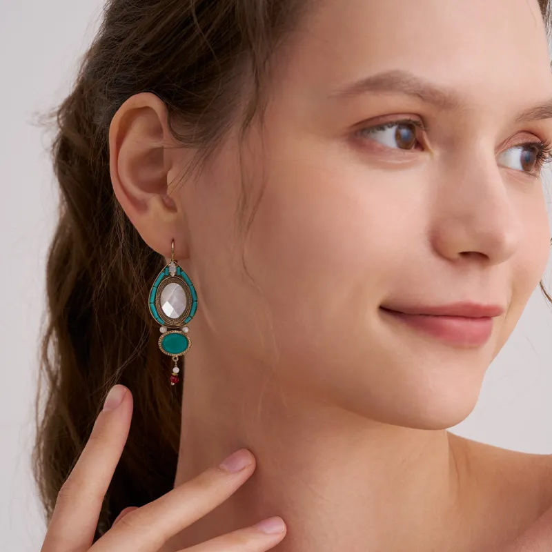 SATELLITE Gemstone Inlay Earrings Women's Lake Green-1