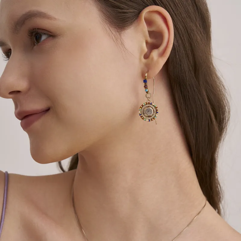 SATELLITE Gemstone Inlay Earrings Women's Gold-2