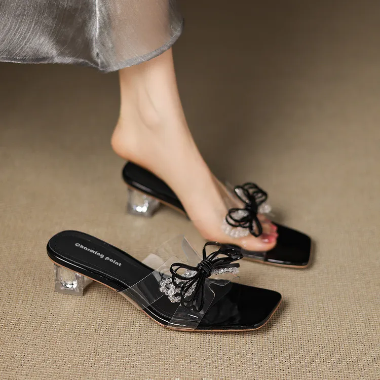 JIUXINGDAO Rhinestone Crystal Odor Resistant Slide Slippers Women's-1