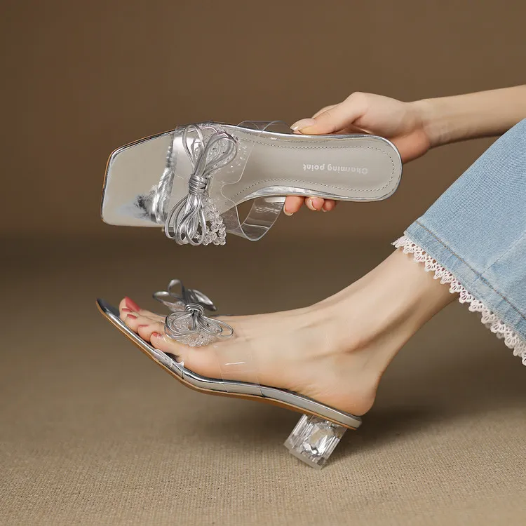 JIUXINGDAO Rhinestone Crystal Odor Resistant Slide Slippers Women's-8