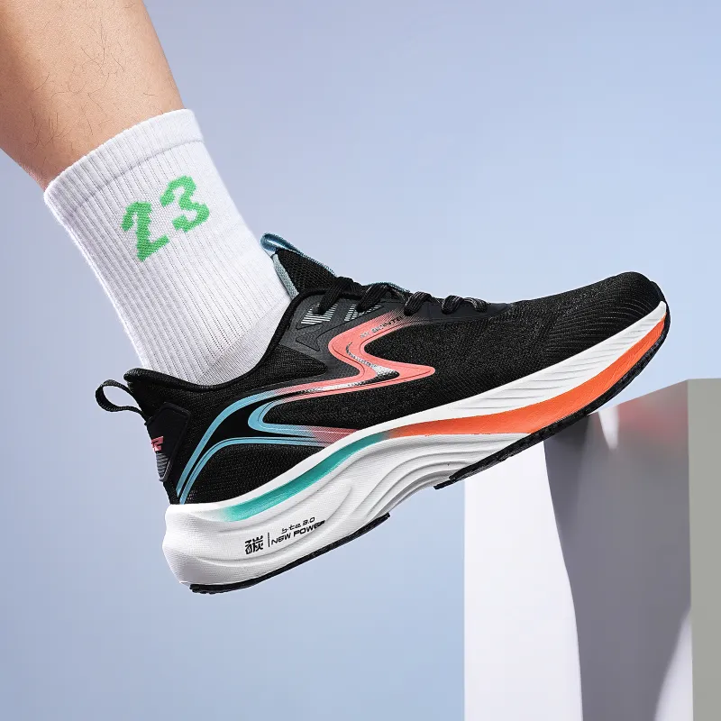 BTE Slip Resistant, Abrasion Resistant, Breathable Low Top Long Distance Running Shoes Men's Black Orange-5