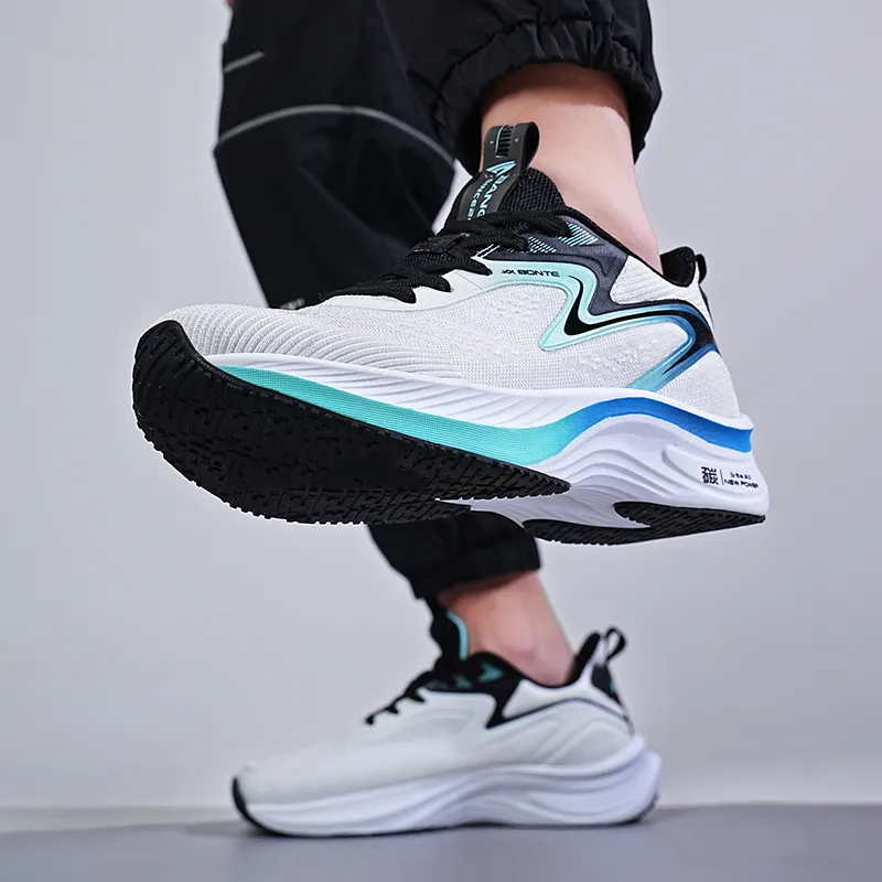 BTE Slip Resistant, Abrasion Resistant, Breathable Low Top Long Distance Running Shoes Unisex White Black-6