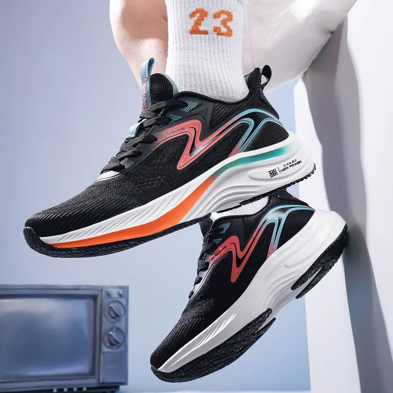 BTE Slip Resistant, Abrasion Resistant, Breathable Low Top Long Distance Running Shoes Men's Black Orange-6