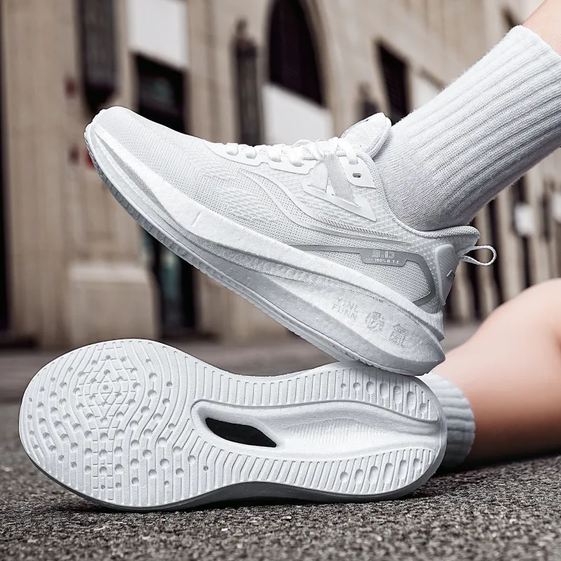 BTE Anti Slip And Wear Resistant Support Rebound Low Top Carbon Plate Marathon Running Shoes Unisex White Silver-5