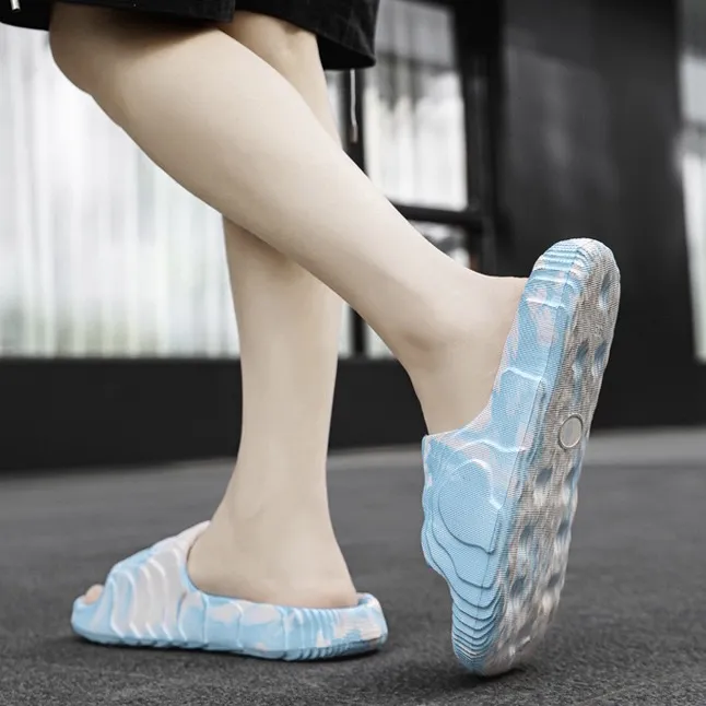 BTE EVA Quiet Slip Resistant Odor Resistant Abrasion Resistant Slide Slippers Unisex White Blue-1