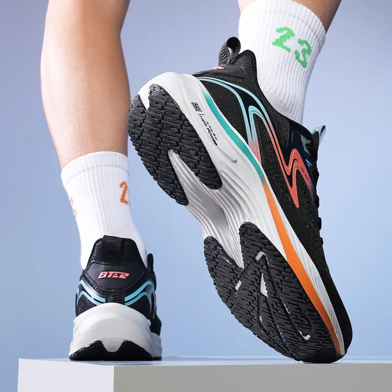 BTE Slip Resistant, Abrasion Resistant, Breathable Low Top Long Distance Running Shoes Men's Black Orange-7