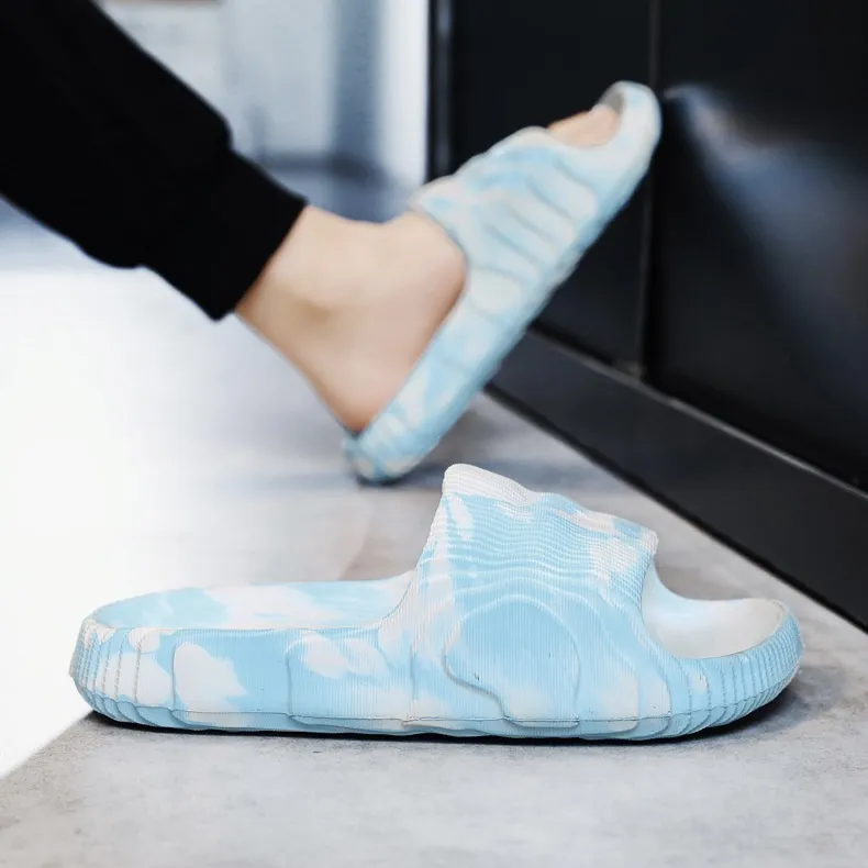 BTE EVA Quiet Slip Resistant Odor Resistant Abrasion Resistant Slide Slippers Unisex White Blue-3