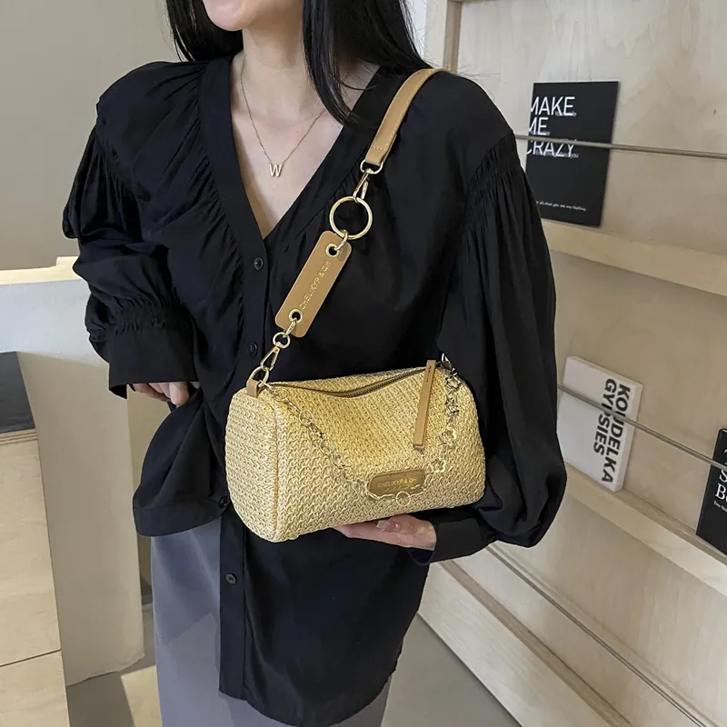 Yalu Straw Woven Pillow Bag, Crossbody Bag, Shoulder Bag Trumpets Women's Multicolor-7