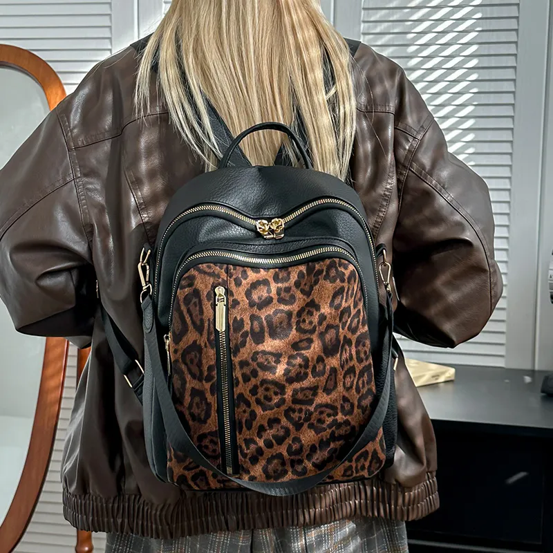 Yalu PU Premium Feel, Large Capacity, Trendy And Stylish Backpack Medium Size Unisex Black/Brown-3