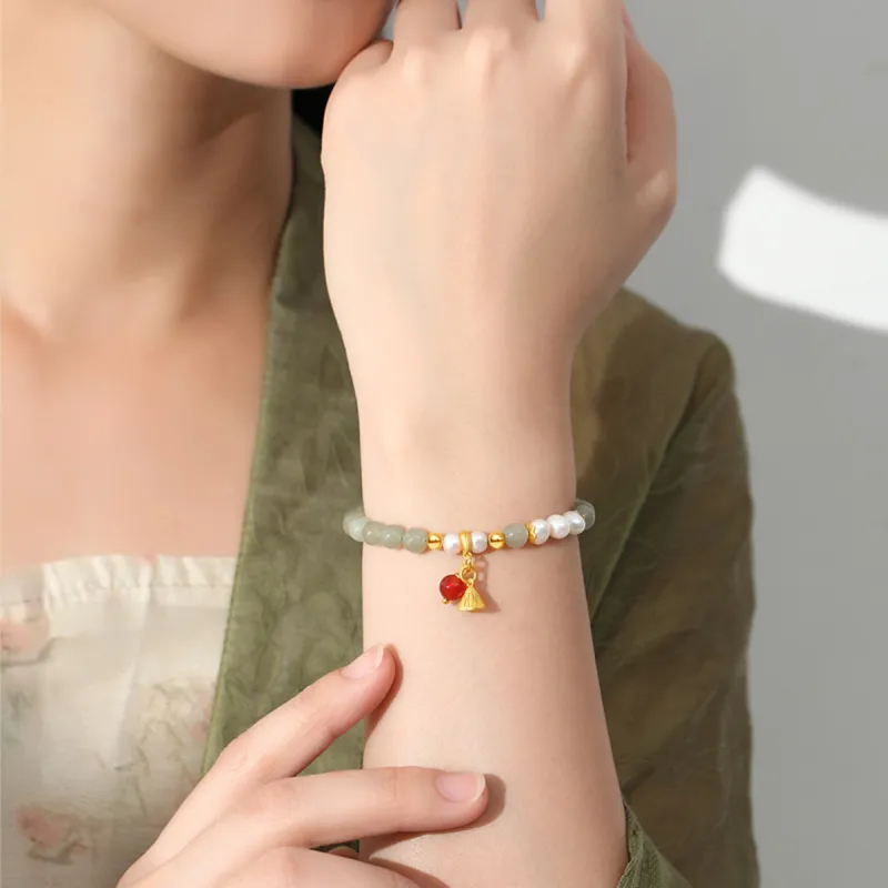 JITAIXIANG 925 Sterling Silver Hetian Jade Bracelets Women's Pale Greenish White Jade-1