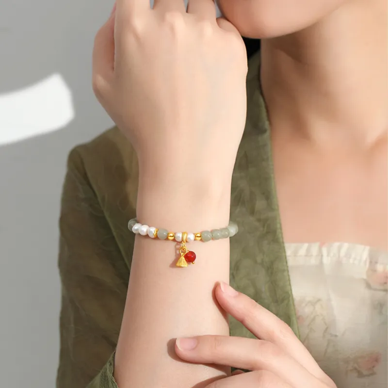 JITAIXIANG 925 Sterling Silver Hetian Jade Bracelets Women's Pale Greenish White Jade-3