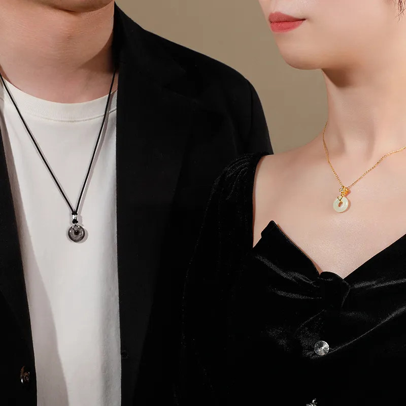 JITAIXIANG Obsidian Jade Necklace New Chinese Style Advanced, Felt Chinese Fashion Trend Woven Black Cord Men's-2