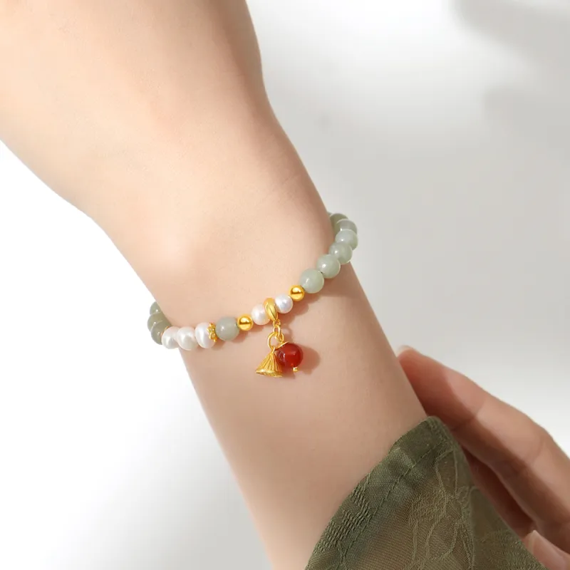 JITAIXIANG 925 Sterling Silver Hetian Jade Bracelets Women's Pale Greenish White Jade-2