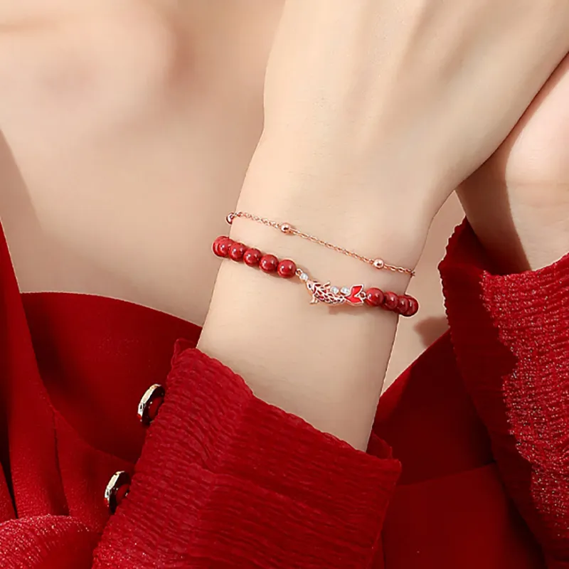 JITAIXIANG Reconstructed Cinnabar Jade Bracelets Women's-1
