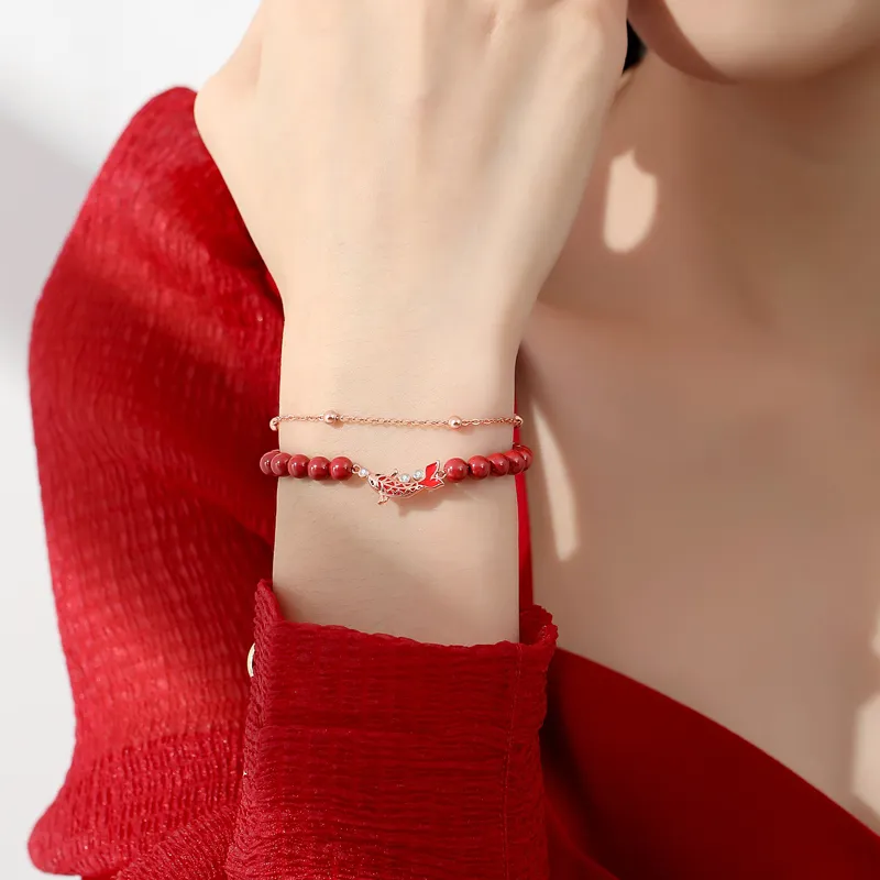 JITAIXIANG Reconstructed Cinnabar Jade Bracelets Women's-3