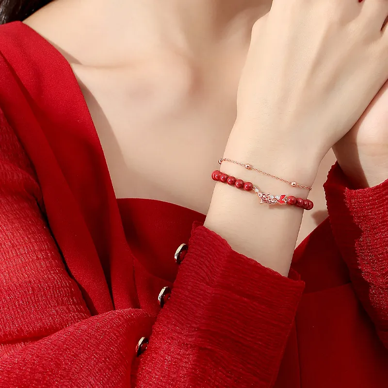 JITAIXIANG Reconstructed Cinnabar Jade Bracelets Women's-2