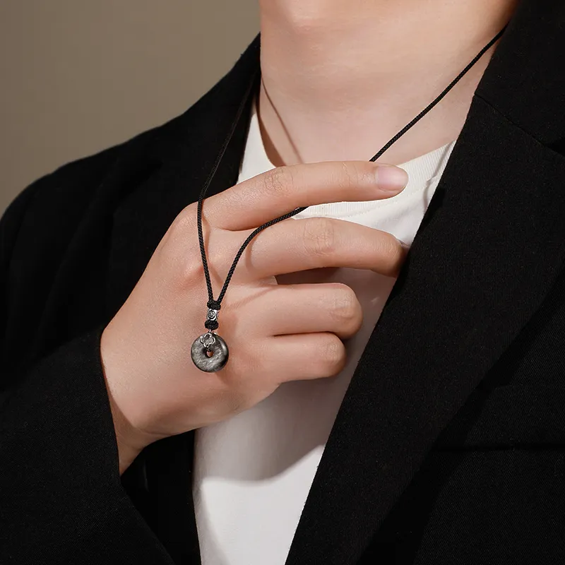 JITAIXIANG Obsidian Jade Necklace New Chinese Style Advanced, Felt Chinese Fashion Trend Woven Black Cord Men's-1