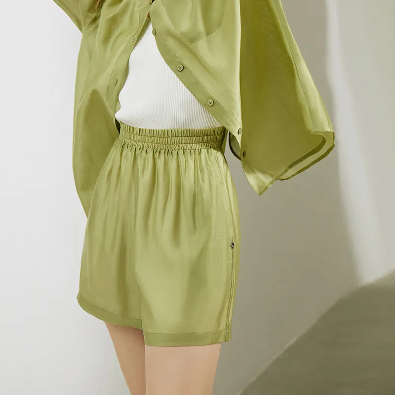 Initial Language Casual Shorts Women's Mustard Green-1