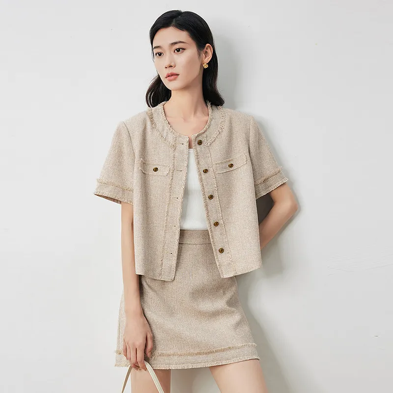 Initial Language Skirt Set Women's Coffee Apricot Color-7
