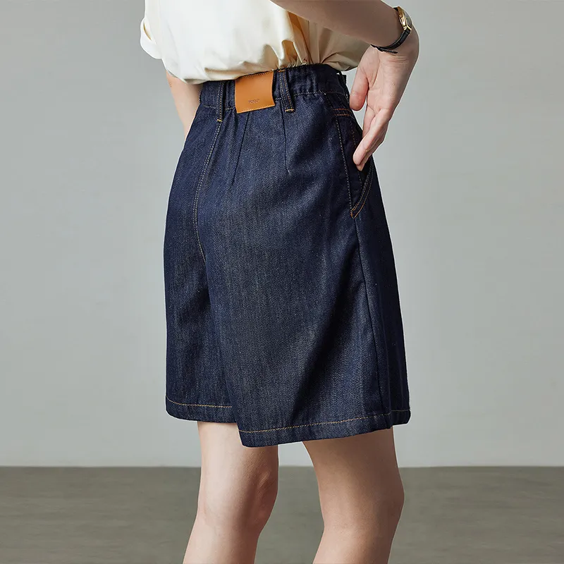 Initial Language Denim Shorts Women's Original Denim Blue-4