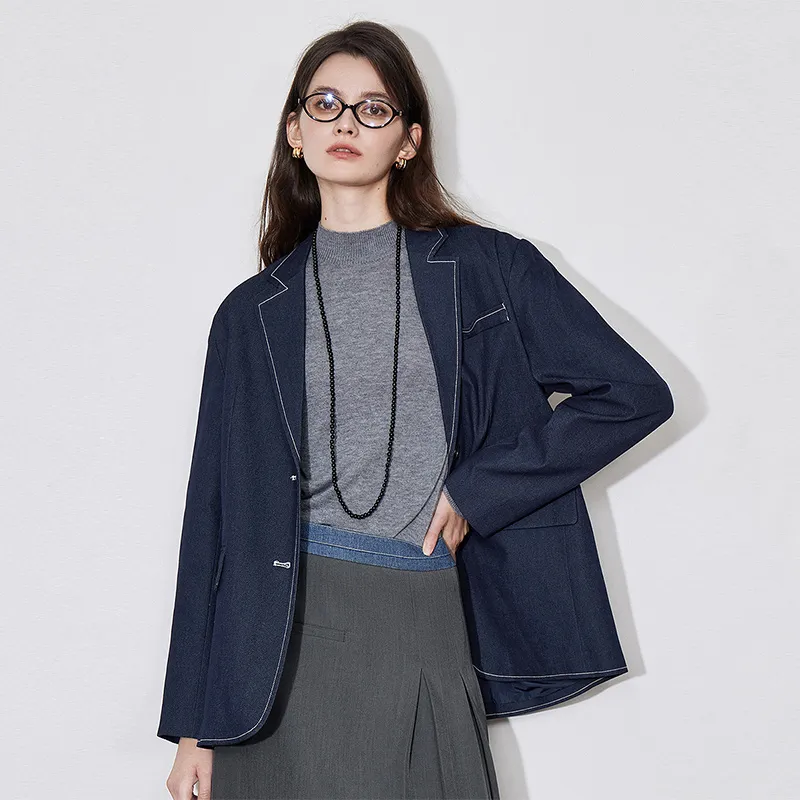 Initial Language Business Suit Women's Denim Blue-2