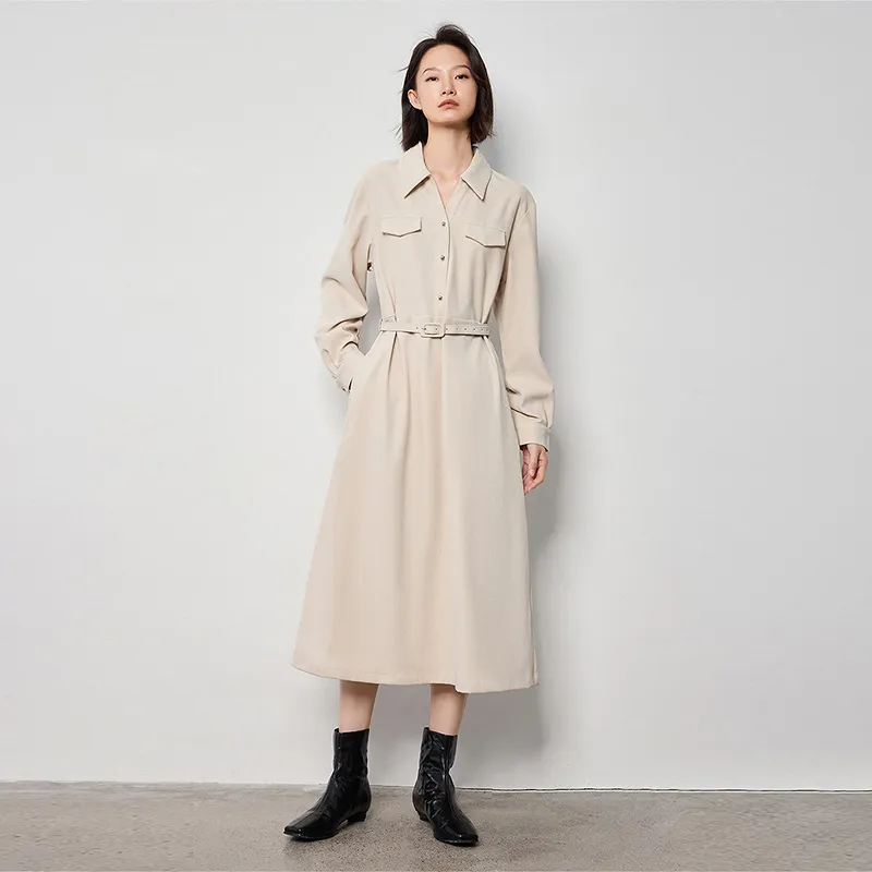 Initial Language Long Sleeved Dresses Women's Apricot-7
