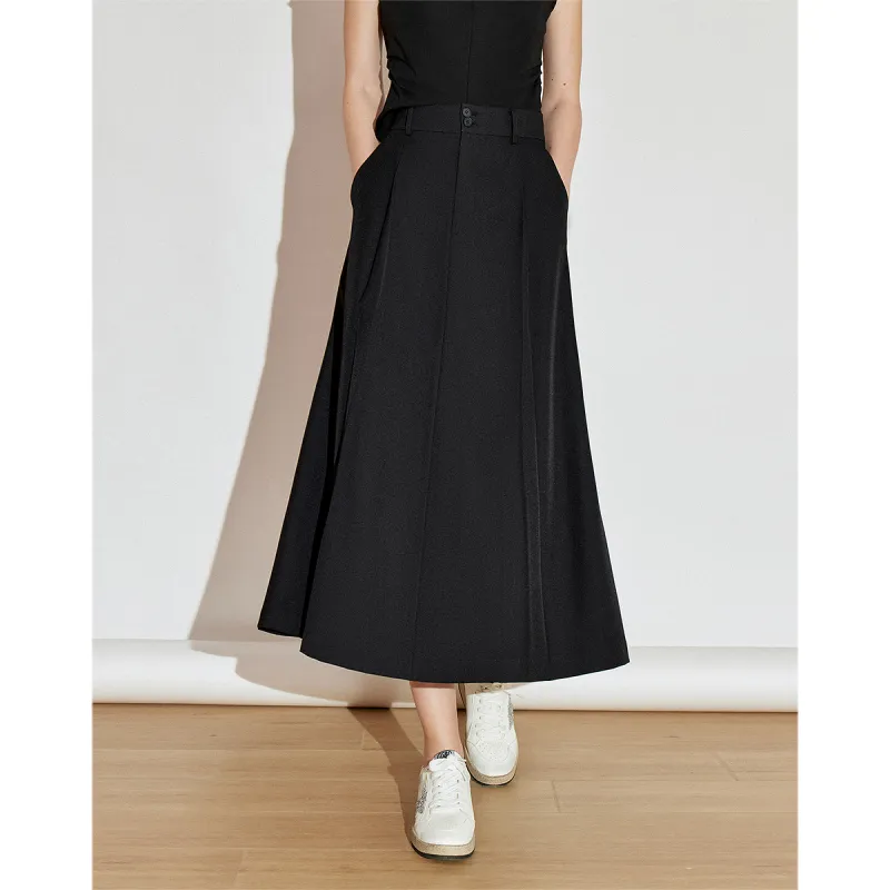 Initial Language Casual Long Skirts Women's Black-4