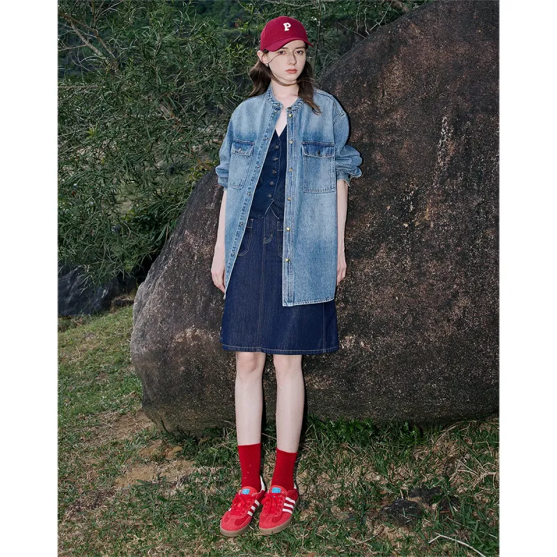 Initial Language Denim Jacket Women's Medium Blue-1