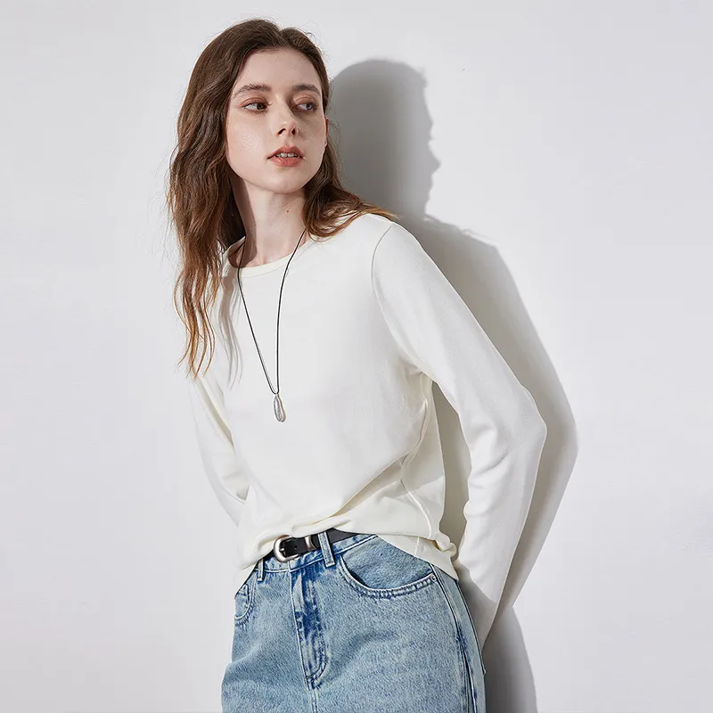 Initial Language Minimalist Style Crew Neck Base Layer Top Women's-11