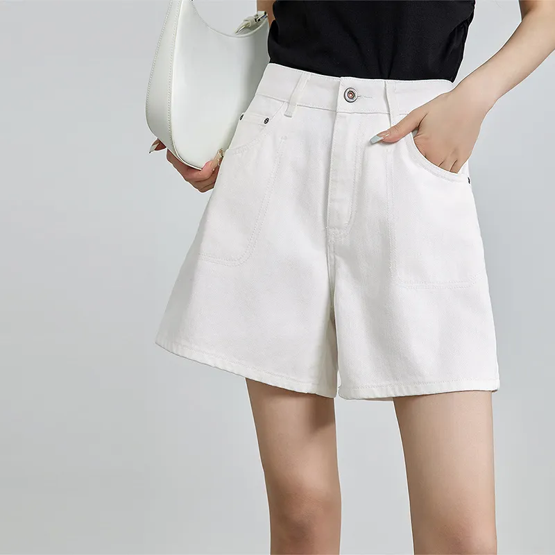 Initial Language Denim Shorts Women's White-1