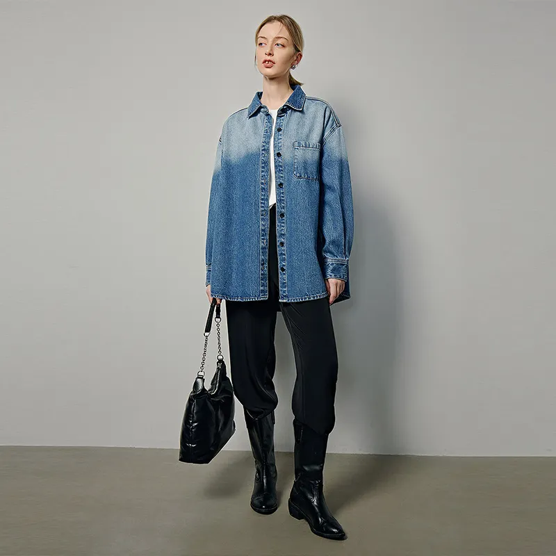 Initial Language Shirt Women's Heavy Fermentation Gradient Blue-6