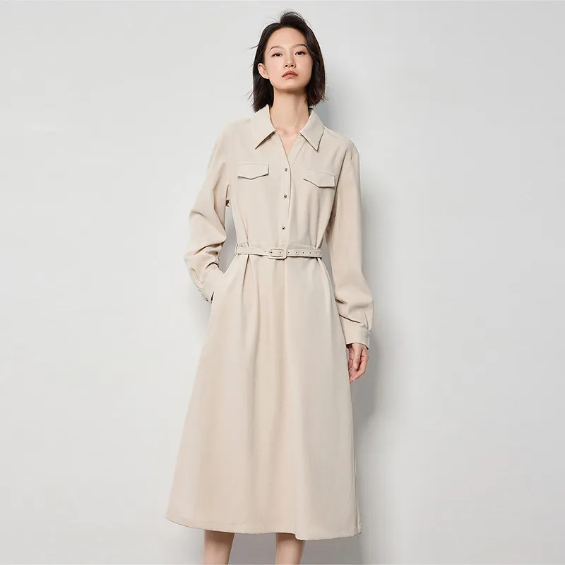 Initial Language Long Sleeved Dresses Women's Apricot-2