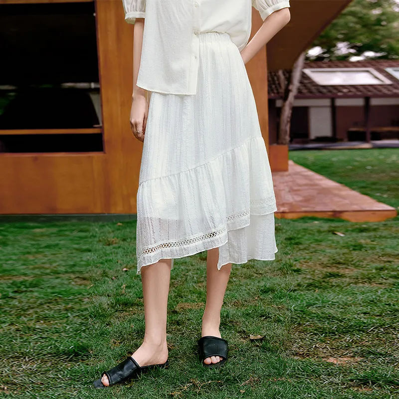 Initial Language Casual Long Skirt Women's White-1