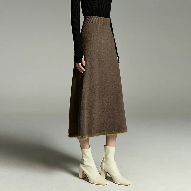 Initial Language Knit Long Skirts Women's-3