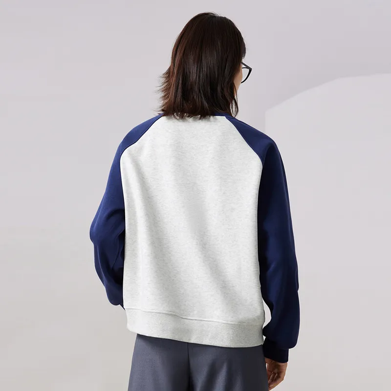 Initial Language Sweatshirt With Fleece Lining Warm Crew Neck Raglan Sleeve Top Women's-0