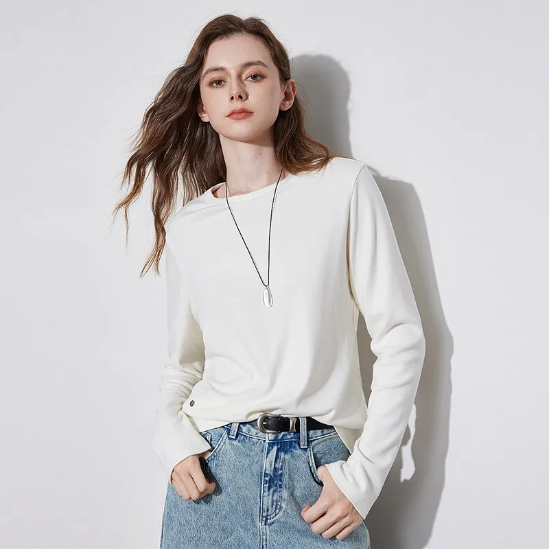 Initial Language Minimalist Style Crew Neck Base Layer Top Women's-9
