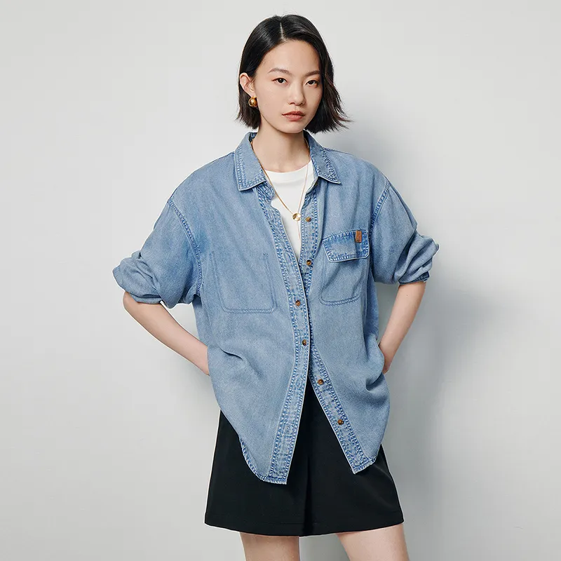 Initial Language Shirt Women's Yeast-Bleached Light Blue-2