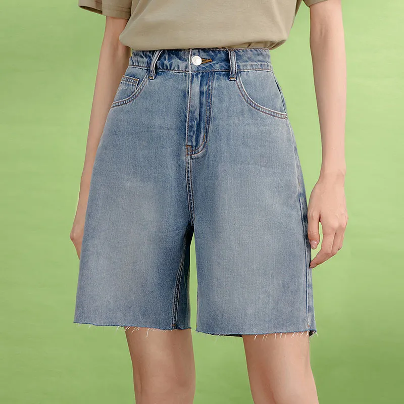 Initial Language Denim Shorts Women's Denim Blue-1