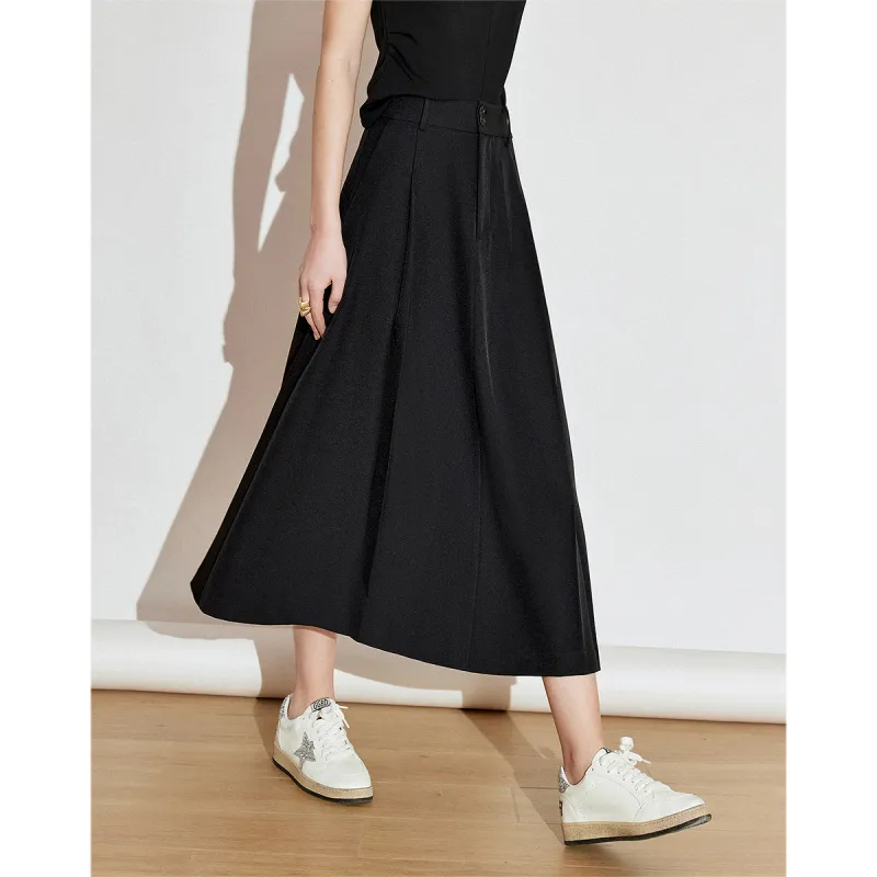 Initial Language Casual Long Skirts Women's Black-1