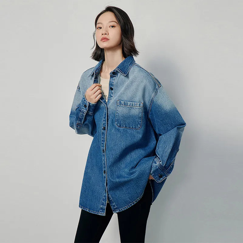 Initial Language Shirt Women's Heavy Fermentation Gradient Blue-3