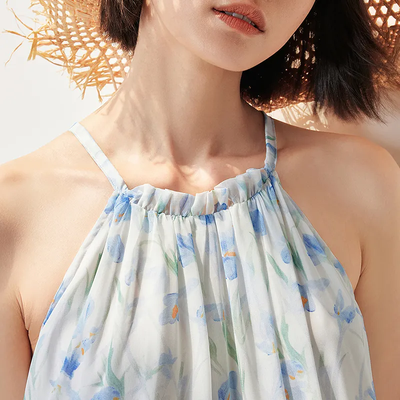 Initial Language Sleeveless Dress Women's Light Blue-2