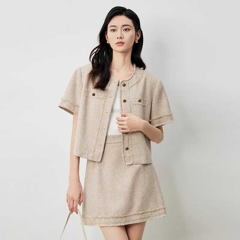 Initial Language Skirt Set Women's Coffee Apricot Color-2