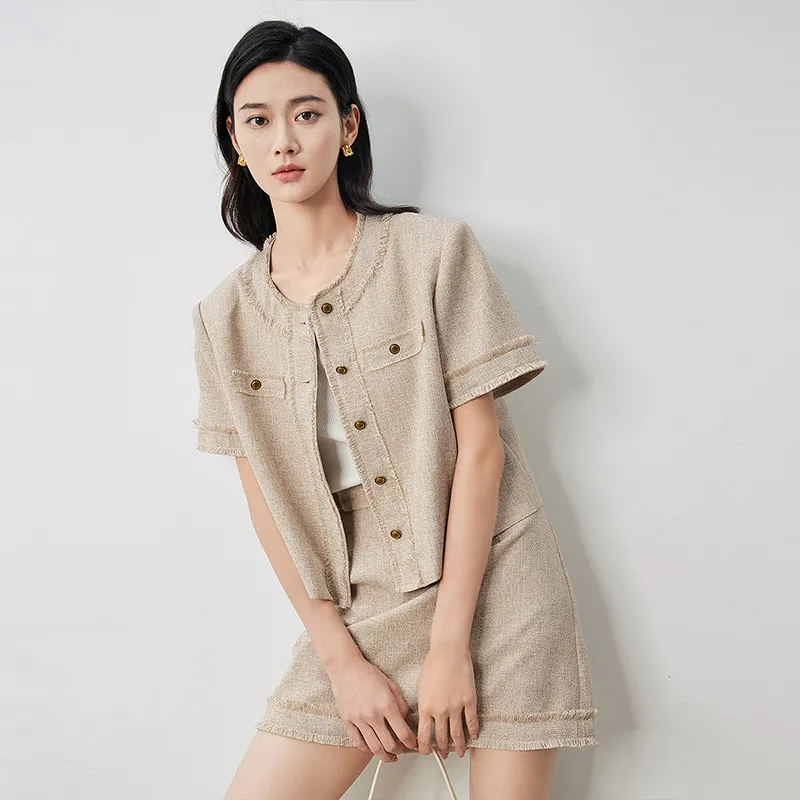 Initial Language Skirt Set Women's Coffee Apricot Color-6