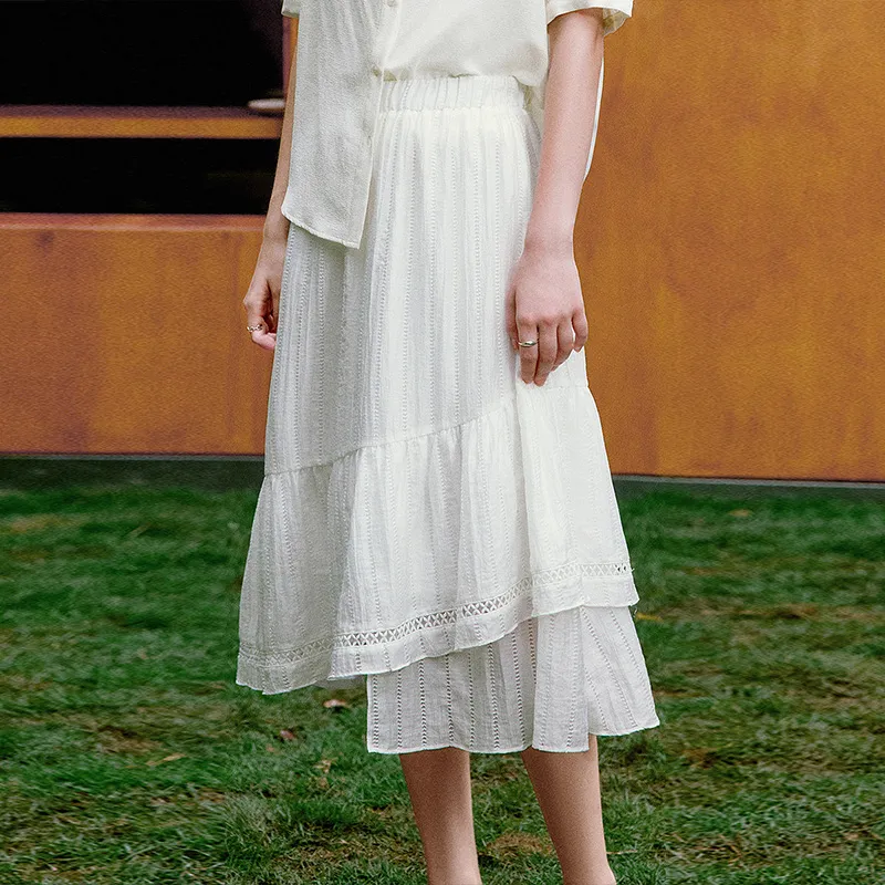 Initial Language Casual Long Skirt Women's White-2